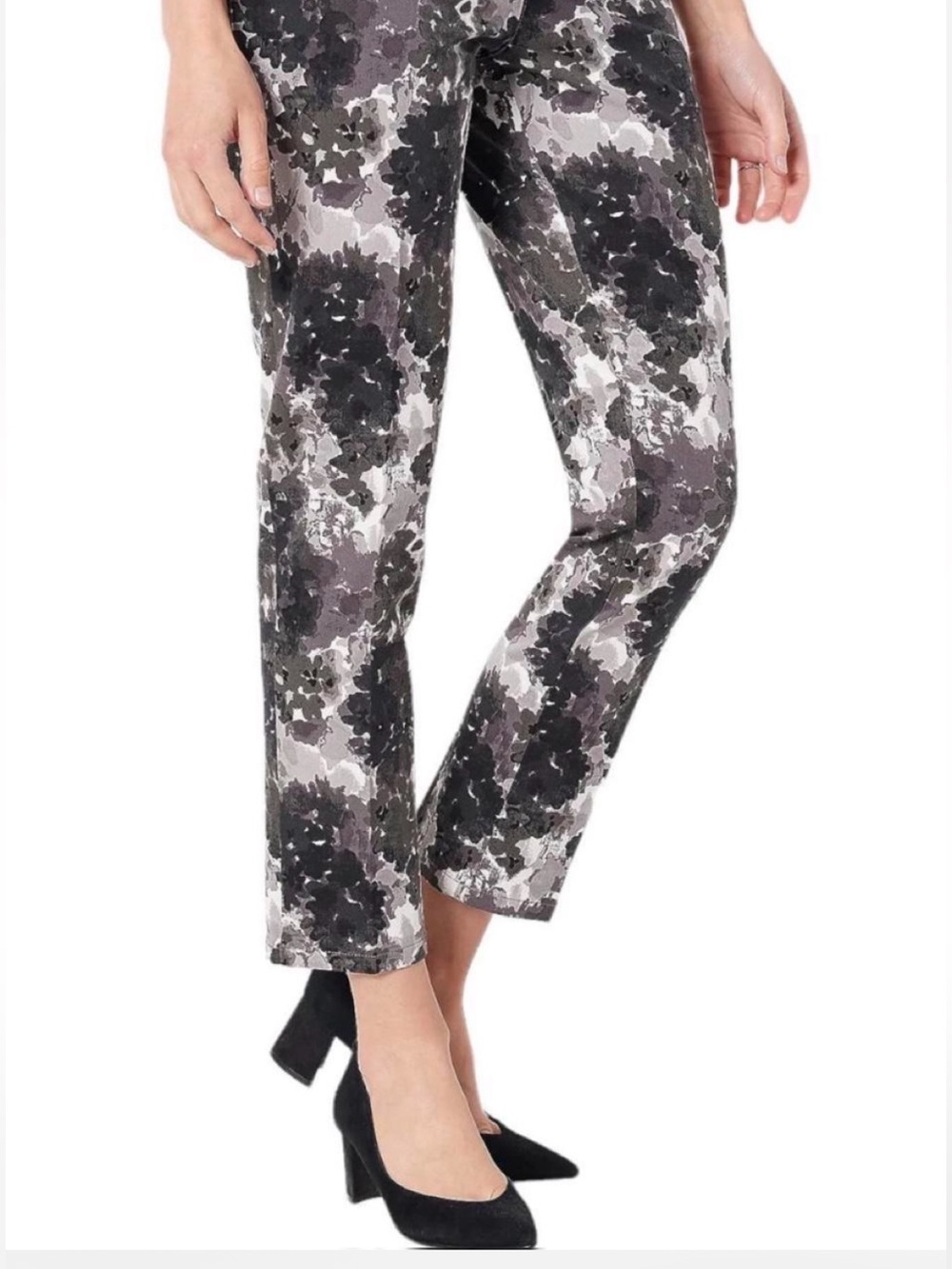 QVC Isaac Mizrahi Live! 24/7 Stretch Floral Ankle Pants Black Size 12